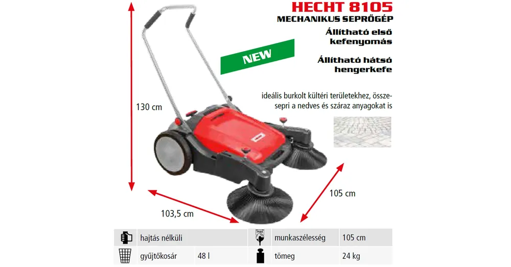 HECHT 8105 Kézi meghajtású seprőgép 105 cm | Rendeld meg most