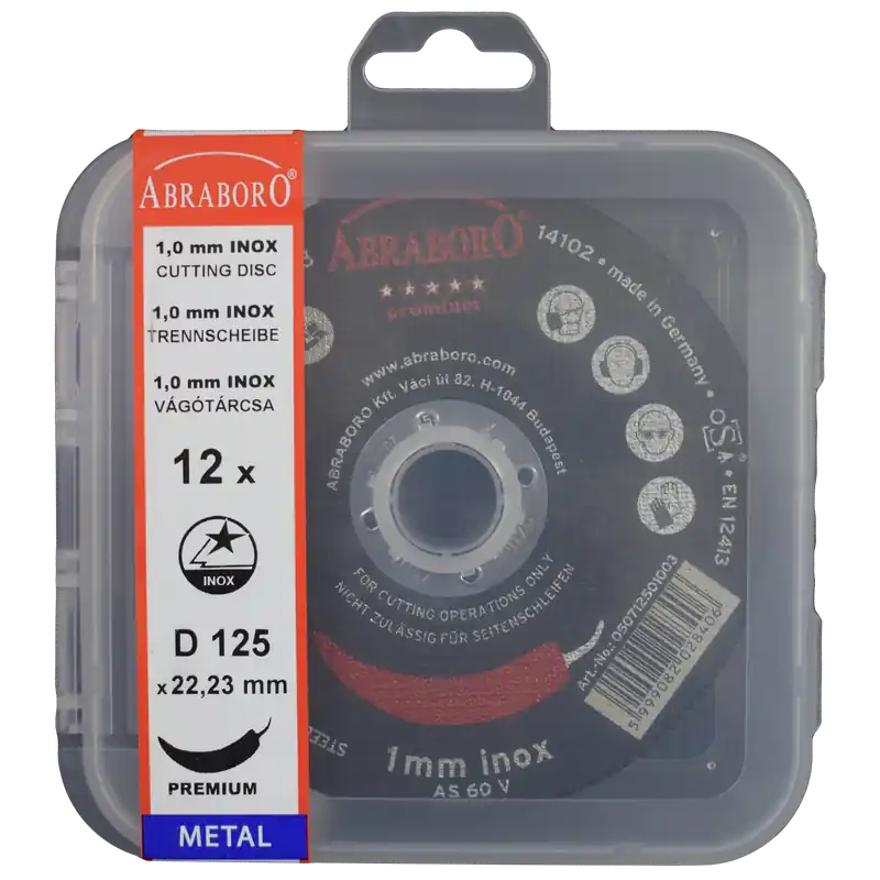 Abraboro 125 x 1.0 x 22 mm CHILI INOX Premium fémvágó korong, 12 db/csomag (felakasztható csomagolás) | Végkiárusítás