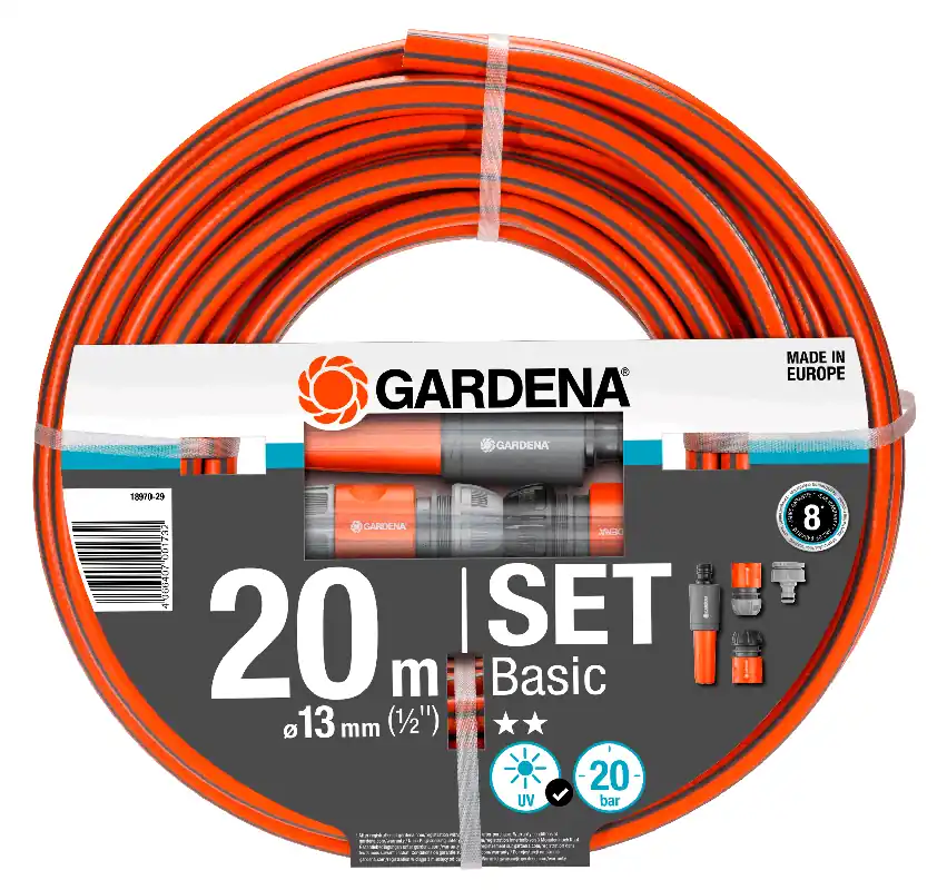 Gardena Basic tömlő, 13 mm (1/2"), 20 bar, 20 m/tekercs (rendszerelemekkel) | Expressz szállítás