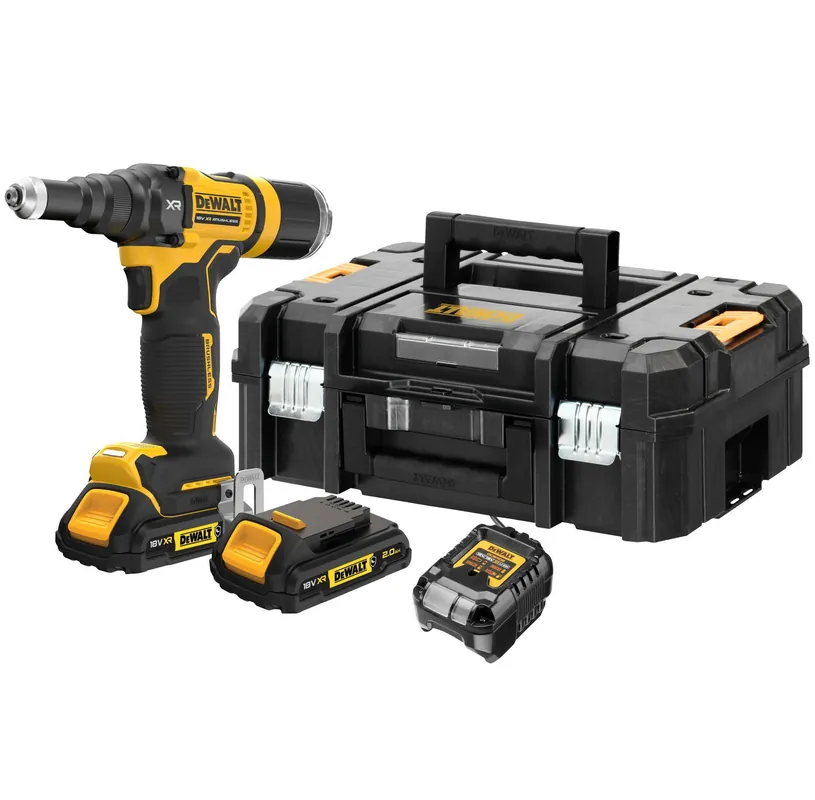 Dewalt DCF403D2GT szénkefe nélküli akkus popszegecshúzó (2 x 2.0 Ah gumírozott Li-ion akkuval, TSTAK kofferben) - Kihagyhatatlan ajánlat