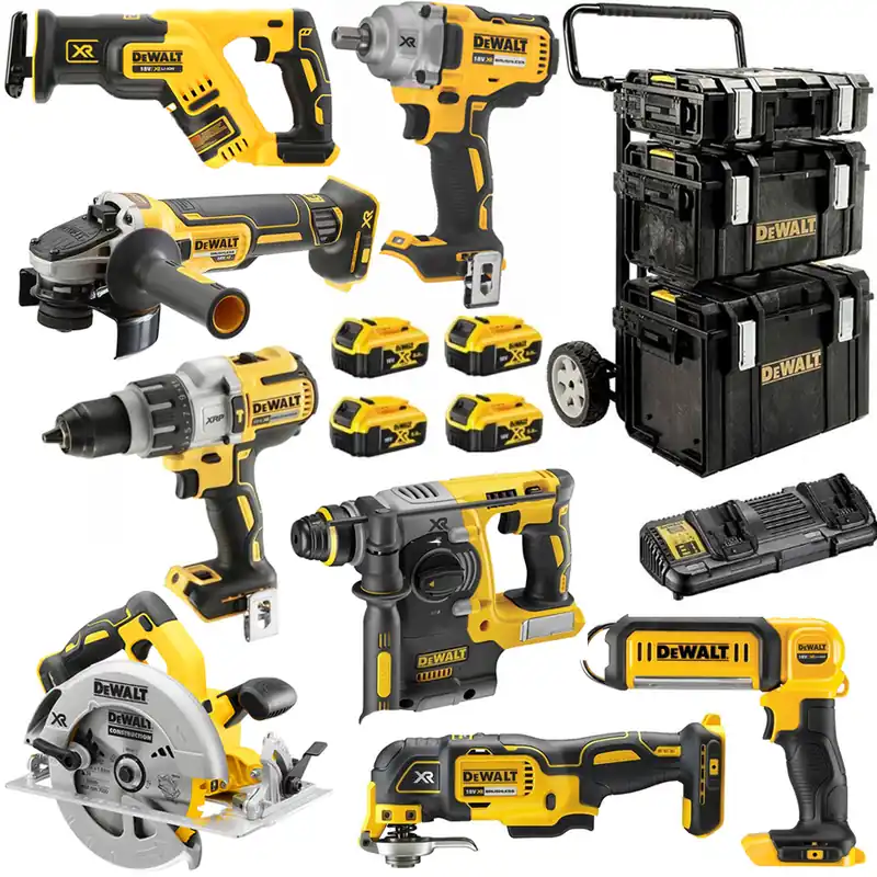 Árcsökkenés - Dewalt DCK856P4 akkumulátoros gépcsomag, 8 gépes (4 x 5.0 Ah Li-ion akkuval, gurulós kofferrel)