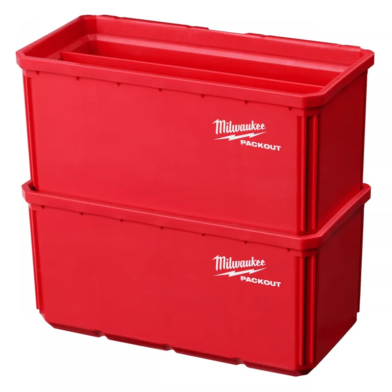 Outlet | Milwaukee PACKOUT™ tároló doboz kivehető elválasztóval és belső tálcával, 203 x 102 x 102 mm, 2 db/csomag