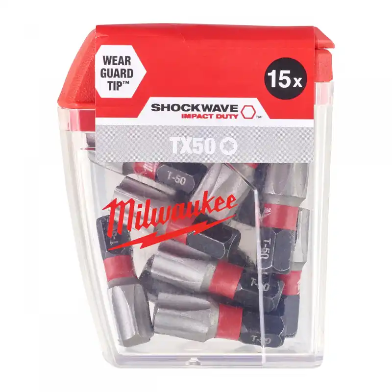 Milwaukee Shockwave Impact Duty™ csavarozó bit, 25 mm, TX 50, 15 db/csomag | Legkelendőbb